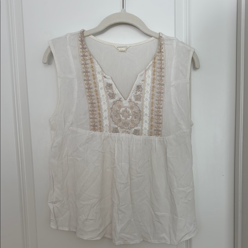 Aeropostale Cream Sleeveless Smocked Blouse